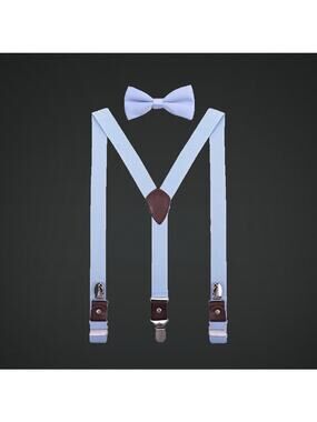 Light Blue Boys Adjustable Suspenders and Bow Tie Set with Brown Detail
